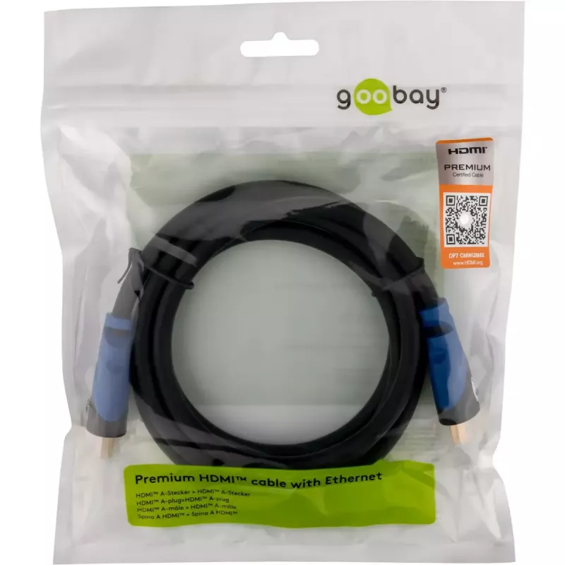 Goobay HDMI kabelis 3 m, A tipo kištukas į kištuką, 18 Gbit/s, juodas su mėlynais akcentais