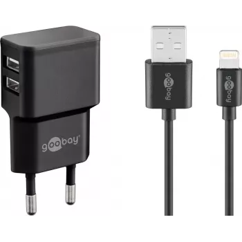 Įkroviklio rinkinys Goobay Dual Apple Lightning 44995, 12 W, 2 USB, 1 m laidas