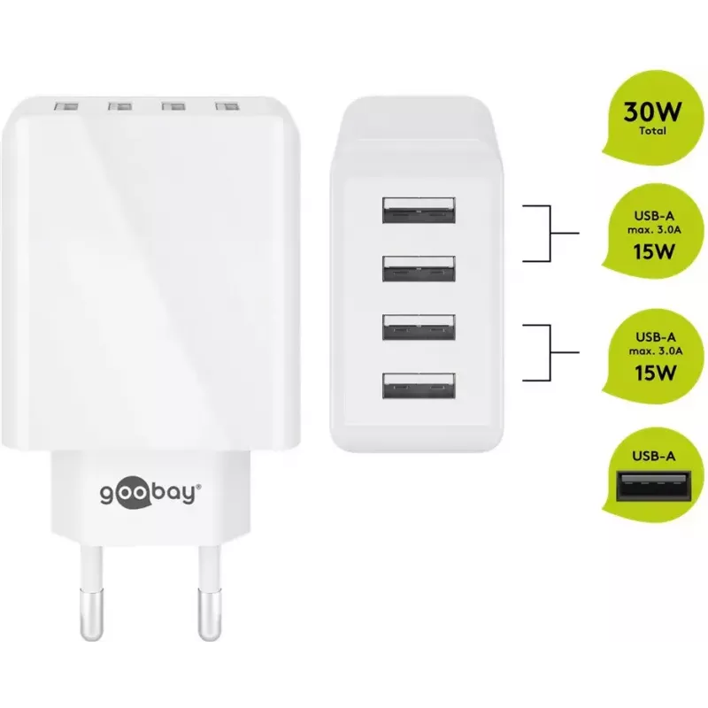 Kroviklis vidaus naudojimui Wentronic 44962 universalus baltas 4 USB prievadai 5V