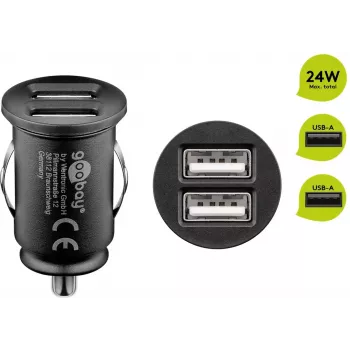 Goobay Dvigubas USB automobilinis kroviklis 24 W juodas greitas įkrovimas su apsauga nuo viršsrovių
