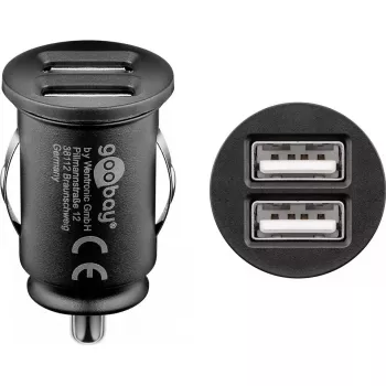 Goobay Dvigubas USB automobilinis kroviklis 24 W juodas greitas įkrovimas su apsauga nuo viršsrovių