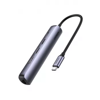Ugreen 10919 USB-C dokas / prievadų replikatorius, USB 3.2 Gen 1, pilkas