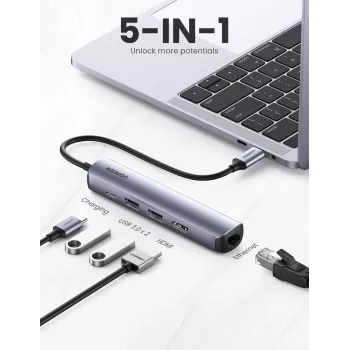 Ugreen 10919 USB-C dokas / prievadų replikatorius, USB 3.2 Gen 1, pilkas