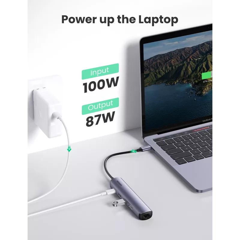 Ugreen 10919 USB-C dokas / prievadų replikatorius, USB 3.2 Gen 1, pilkas