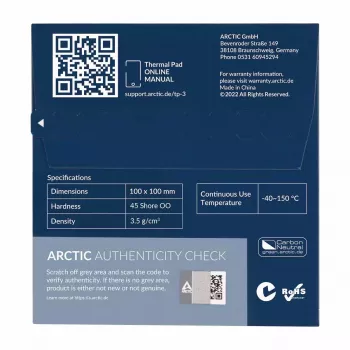 ARCTIC TP-3 Premium našumo šiluminė tarpinė 100 x 100 mm, 1 mm