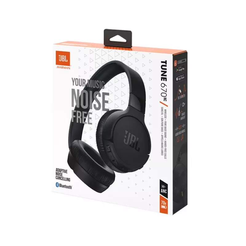 JBL Tune 670 NC ausinės su laidu ir belaidžiu ryšiu, antgalvinės, skambučiams ir muzikai, USB Type-C, Bluetooth, juodos