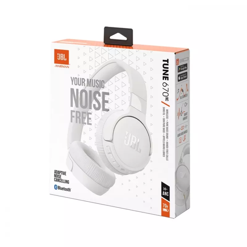 JBL Tune 670 NC ausinės – belaidės ir laidinės, ant ausų, balta