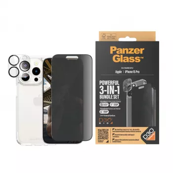 PanzerGlass Privacy 3-in-1 Pack iPhone 15 Pro – Grūdinto stiklo apsauga su privatumo filtru