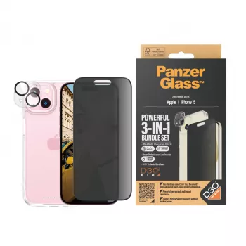 PanzerGlass® Privatumo 3 viename rinkinys iPhone 15 – Atsparus smūgiams grūdintas stiklas