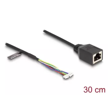 Tinklo kabelis DeLOCK 88007 RJ45 į 4 kontaktų ir 6 kontaktų šukas, Cat5e, 0,3 m, juodas