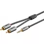 Garso kabelis WENTRONIC Goobay 65290 – 3,5 mm kištukas į 2×RCA kištukus, 5 m, variniai laidininkai, auksu dengti kontaktai, magnetinis ekranavimas