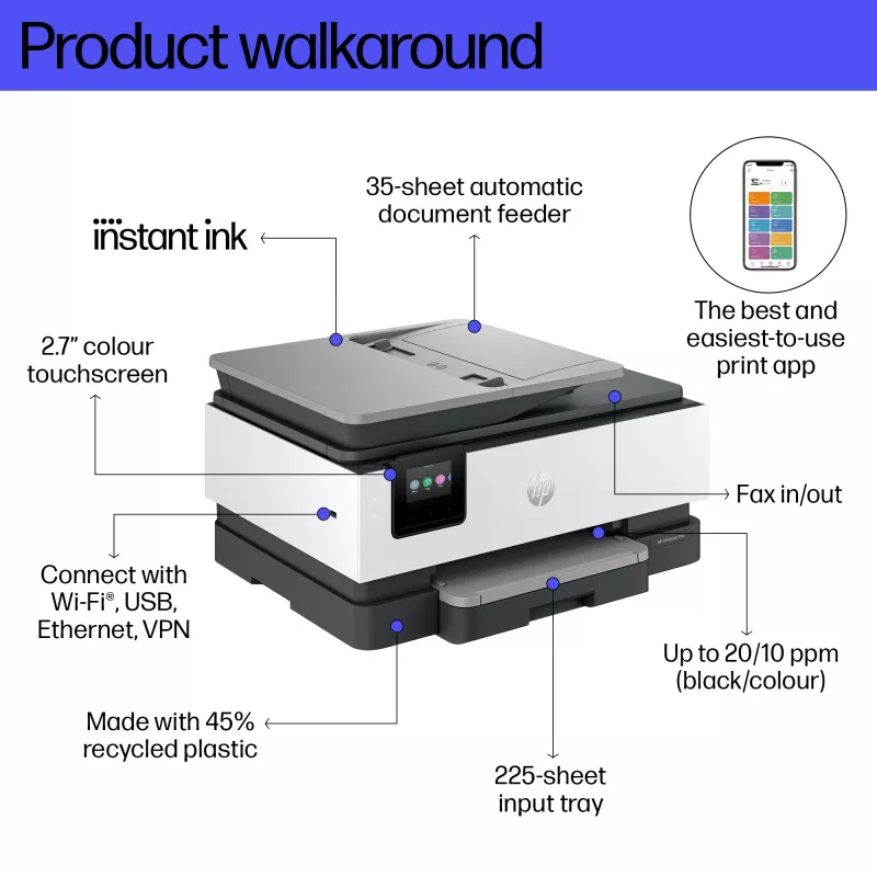 HP OfficeJet Pro 8134e Belaidis Daugiafunkcis Spalvotas Spausdintuvas, Instant Ink; Dvipusis Spausdinimas
