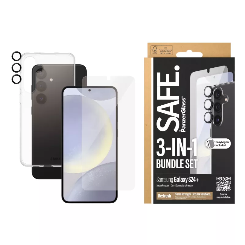 PanzerGlass SAFE. by ® 3-in-1 rinkinys Samsung Galaxy S24+ apsaugai nuo įbrėžimų ir smūgių