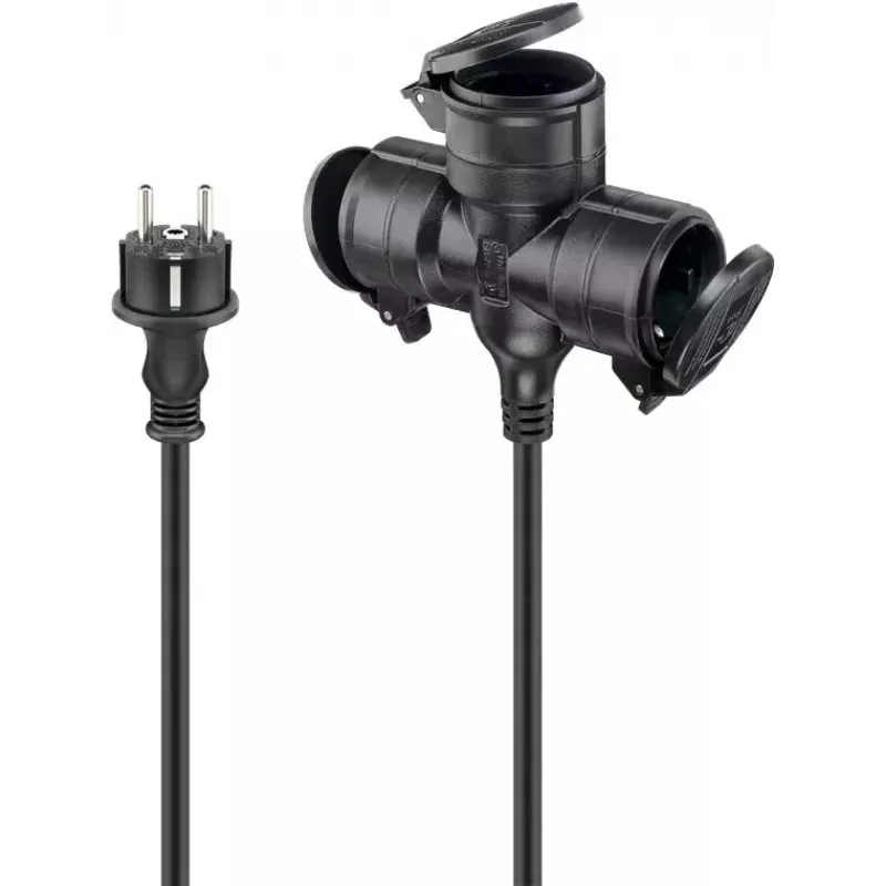 Prailginimo laidas Goobay 65437 5m 3 kištukiniai lizdai lauko juodas