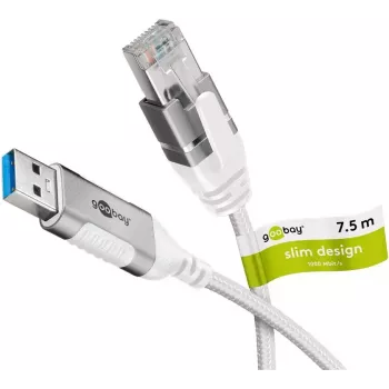 Goobay 74382 USB 3.0 Type A į RJ45 adapterinis kabelis, baltas, 7,5 m