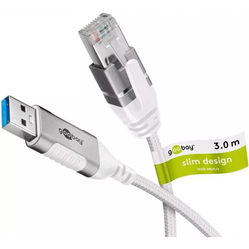 Tinklo kabelis Goobay 74380 USB 3.0 Type A RJ45 3m baltas