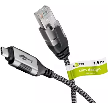 Goobay 74402 Keitiklio kabelis USB 3.1 Type A į RJ45, 1,5 m, juodas/sidabrinis