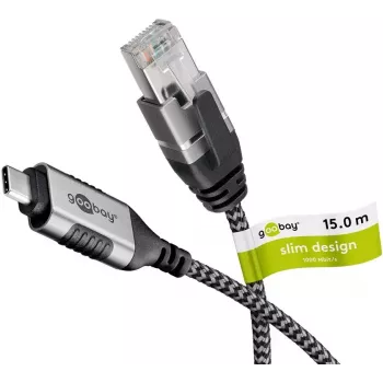 USB 3.1 tipo A į RJ45 adapterinis kabelis Goobay 74408 15 m juodas sidabrinis