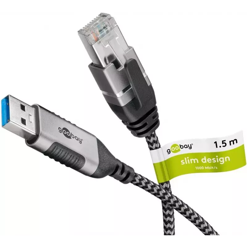 Goobay 74394 USB 3.0 Type A į RJ45 laidas 1,5 m juodas sidabrinis