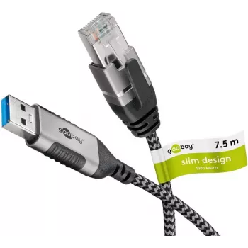 Goobay 74398 USB 3.0 tipo A į RJ45 adapterinis kabelis 7,5 m juodas sidabrinis