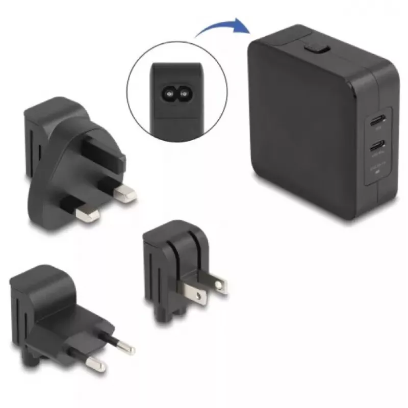 Vidinis įkroviklis DeLOCK 41443 Universalus Juodas AC 100-240V 2x USB Type-C