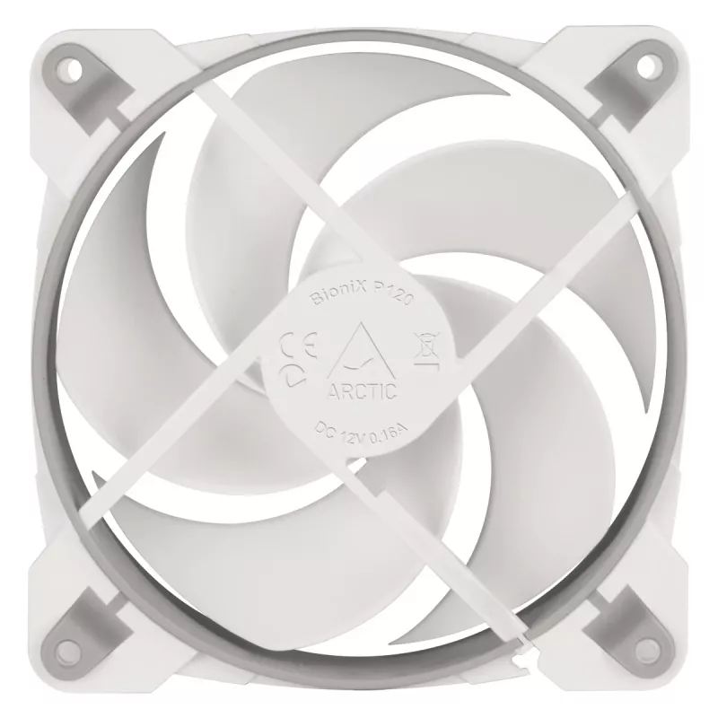 ARCTIC BioniX P120 (Pilka/Balta) – 120 mm slėgiui optimizuotas žaidimų ventiliatorius su PWM PST