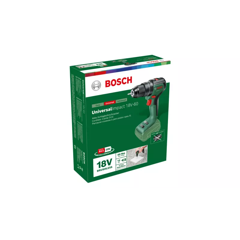 Bosch Universal Impact 18V-60 akumuliatorinis smūginis gręžtuvas 1900 aps./min., 1,3 kg, juodas/žalias
