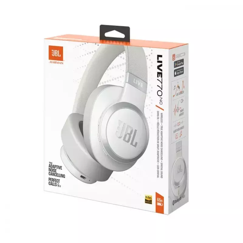 JBL Live 770NC Ausinės belaidės, aplink ausį, skambučiams/muzikai, Bluetooth, baltos