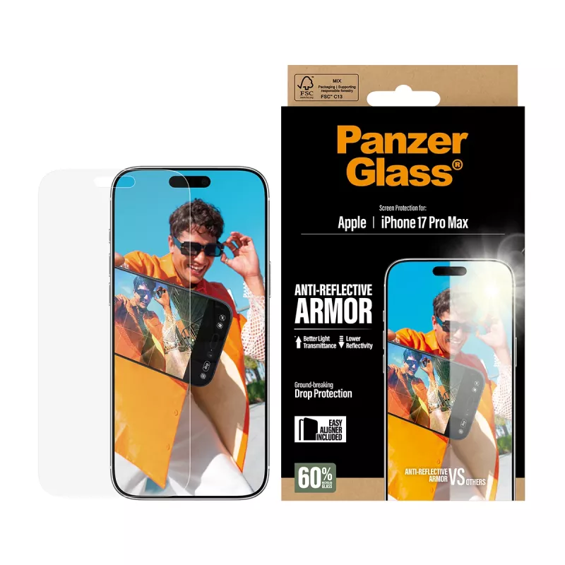 PanzerGlass Anti-Reflective Armor ekrano apsauga iPhone 17 Pro Max, atspari įbrėžimams ir smūgiams