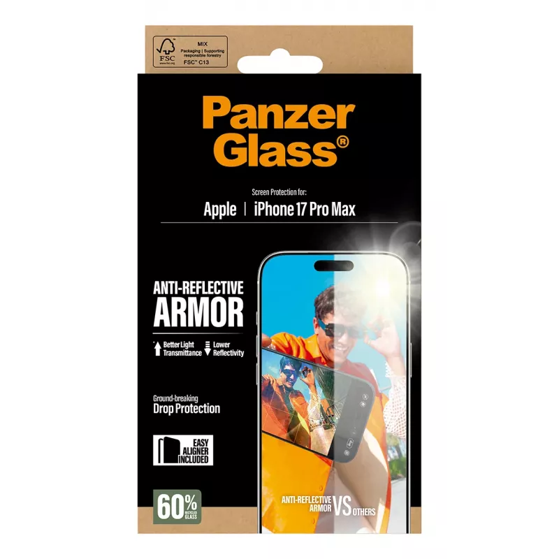 PanzerGlass Anti-Reflective Armor ekrano apsauga iPhone 17 Pro Max, atspari įbrėžimams ir smūgiams