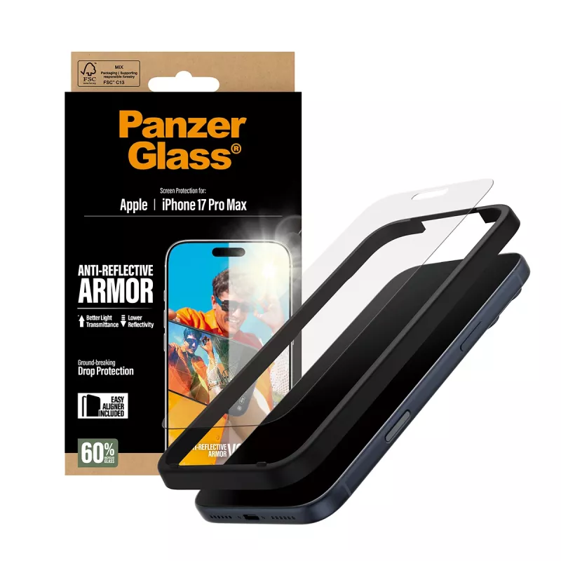 PanzerGlass Anti-Reflective Armor ekrano apsauga iPhone 17 Pro Max, atspari įbrėžimams ir smūgiams