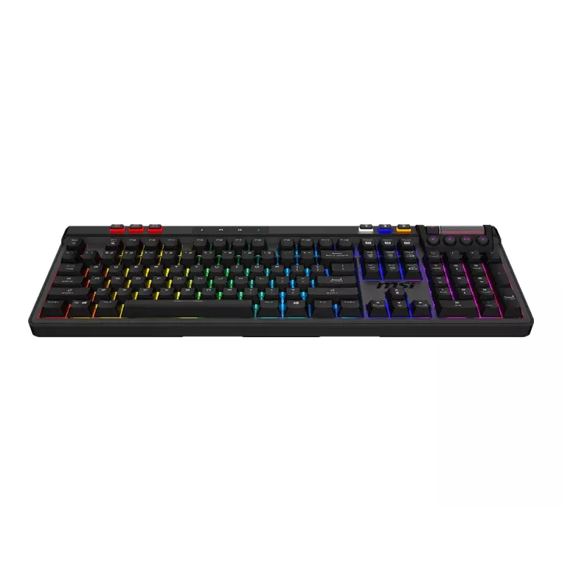Mechaninė žaidimų klaviatūra MSI STRIKE PRO WIRELESS – pilno dydžio, USB + Bluetooth, RGB, QWERTY US, juoda