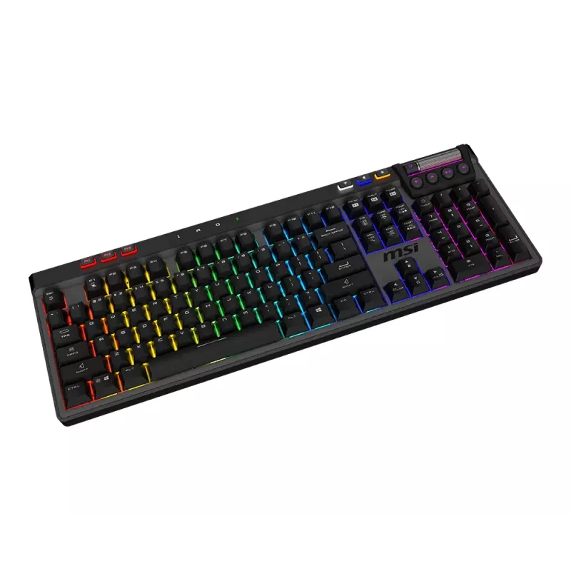 Mechaninė žaidimų klaviatūra MSI STRIKE PRO WIRELESS – pilno dydžio, USB + Bluetooth, RGB, QWERTY US, juoda