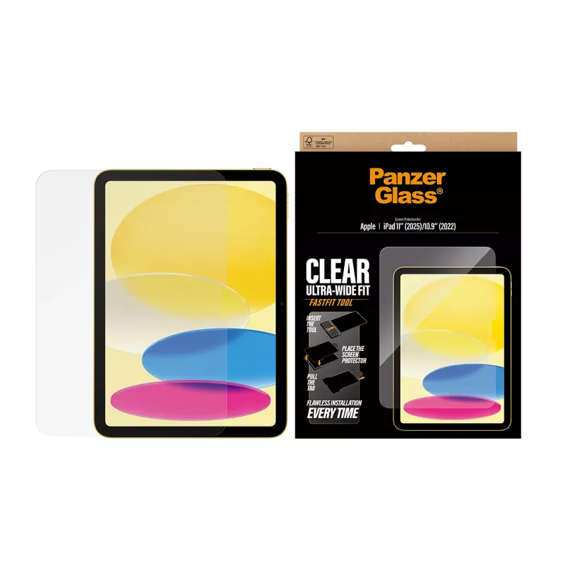 PanzerGlass ® ekrano apsauginis stiklas iPad 11 colių (2025–2026) | 10,9 colio (2022) | Ultra-Wide Fit su Fastfit įrankiu