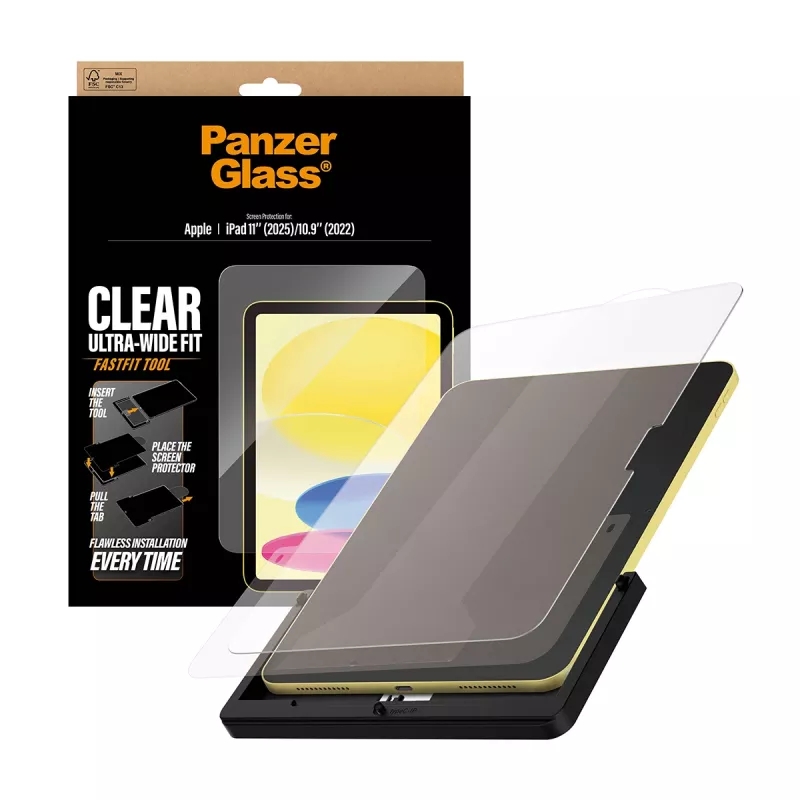 PanzerGlass ® ekrano apsauginis stiklas iPad 11 colių (2025–2026) | 10,9 colio (2022) | Ultra-Wide Fit su Fastfit įrankiu