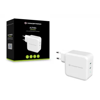 Conceptronic ALTHEA 2 prievadų 100W GaN USB-C PD įkroviklis, vidaus, AC, 5 V, 5 A, Baltas