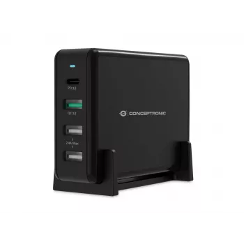 Conceptronic OZUL 4 prievadų 65W USB PD stalinis įkroviklis, vidaus, AC, 5 V, juodas