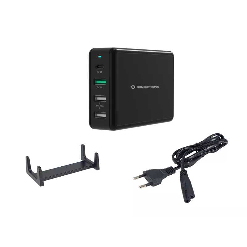 Conceptronic OZUL 4 prievadų 65W USB PD stalinis įkroviklis, vidaus, AC, 5 V, juodas