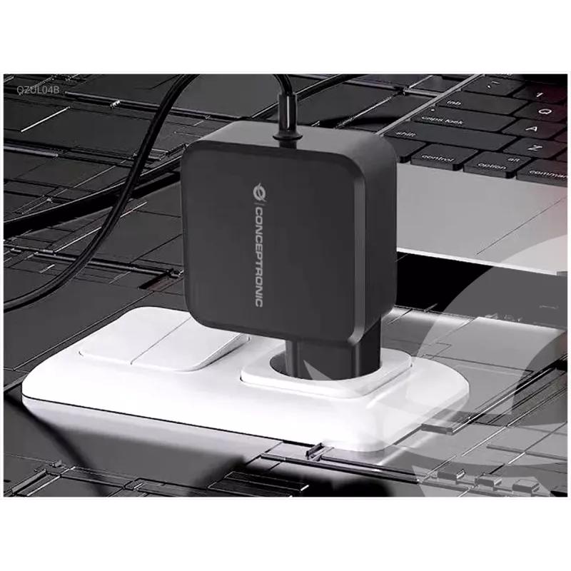 Conceptronic OZUL04BE 67W GaN USB PD įkroviklis su integruotu USB-C laidu