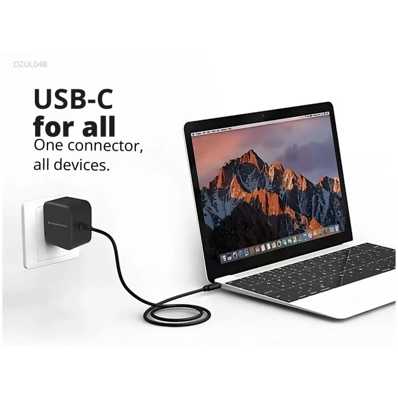 Conceptronic OZUL04BE 67W GaN USB PD įkroviklis su integruotu USB-C laidu