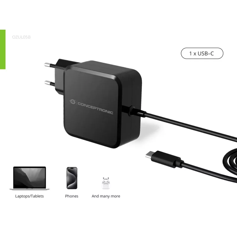 Conceptronic OZUL05BE universalus mobiliojo įrenginio įkroviklis, juodas, AC, vidaus