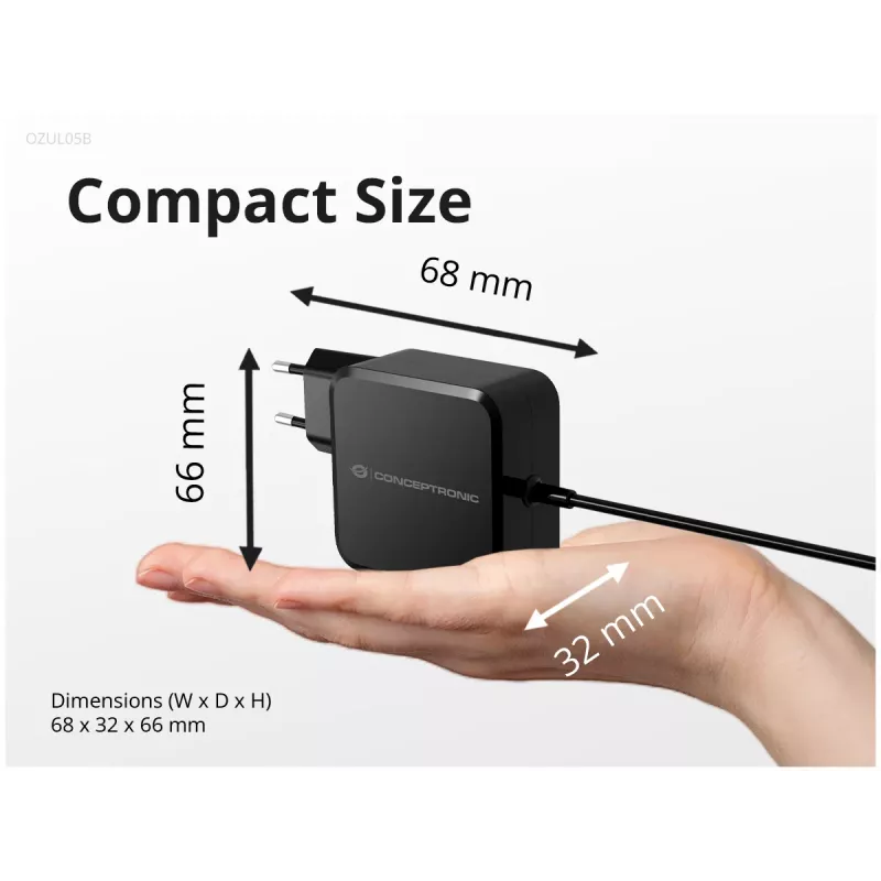 Conceptronic OZUL05BE universalus mobiliojo įrenginio įkroviklis, juodas, AC, vidaus