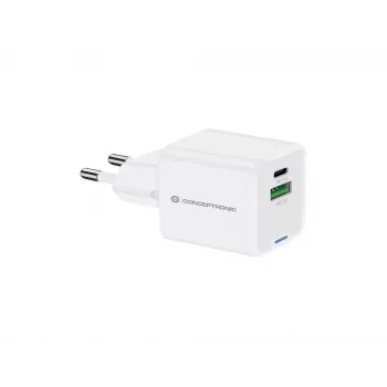 Conceptronic 2 prievadų 20 W GaN USB PD įkroviklis, USB-C x 1, USB-A x 1, QC 3.0, PPS