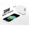 Conceptronic 2 prievadų 20 W GaN USB PD įkroviklis, USB-C x 1, USB-A x 1, QC 3.0, PPS