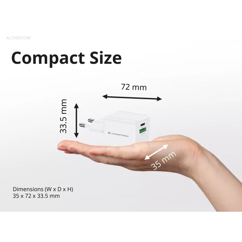 Conceptronic 2 prievadų 20 W GaN USB PD įkroviklis, USB-C x 1, USB-A x 1, QC 3.0, PPS