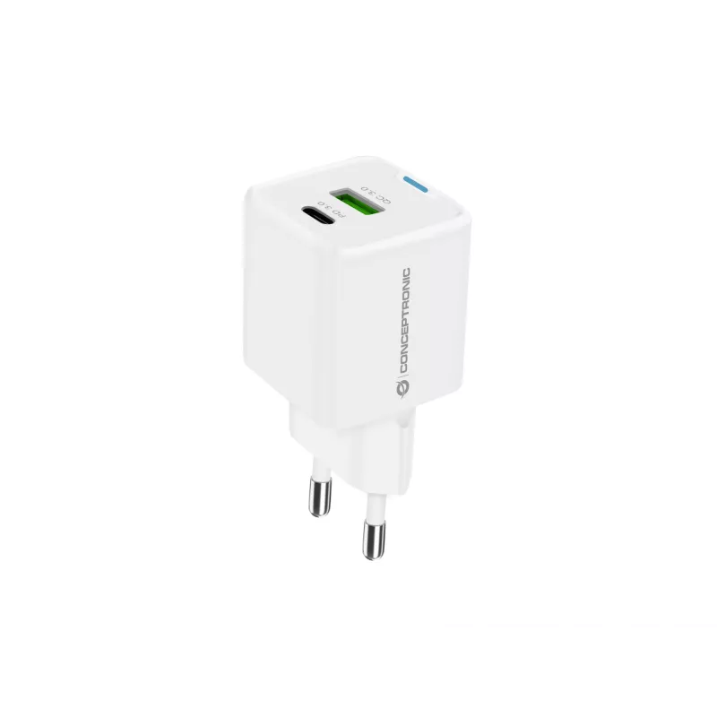 Conceptronic 2 prievadų 33W GaN USB PD įkroviklis su 3-in-1 įkrovimo kabeliu, USB-C x 1, USB-A x 1, QC 3.0, PPS