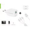 Conceptronic 2 prievadų 33W GaN USB PD įkroviklis su 3-in-1 įkrovimo kabeliu, USB-C x 1, USB-A x 1, QC 3.0, PPS