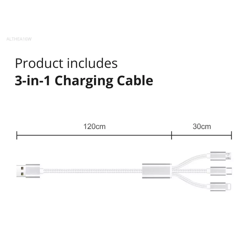 Conceptronic 2 prievadų 33W GaN USB PD įkroviklis su 3-in-1 įkrovimo kabeliu, USB-C x 1, USB-A x 1, QC 3.0, PPS