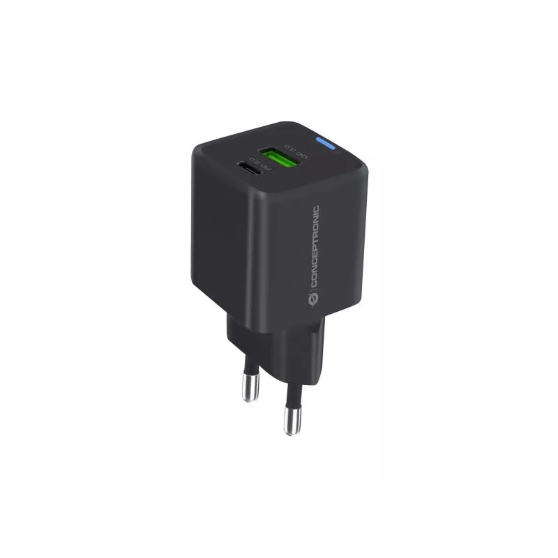 Conceptronic 2 prievadų 33W GaN USB PD įkroviklis su 3-in-1 kabeliu, USB-C x 1, USB-A x 1, QC 3.0, PPS