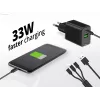 Conceptronic 2 prievadų 33W GaN USB PD įkroviklis su 3-in-1 kabeliu, USB-C x 1, USB-A x 1, QC 3.0, PPS